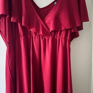 Red Ruffled V-Neck Dress